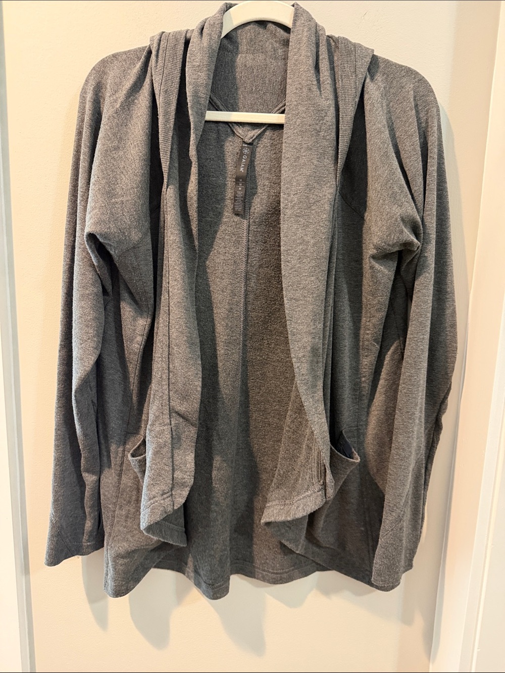 GAIAM Heather Gray Open-Front Draped Cardigan